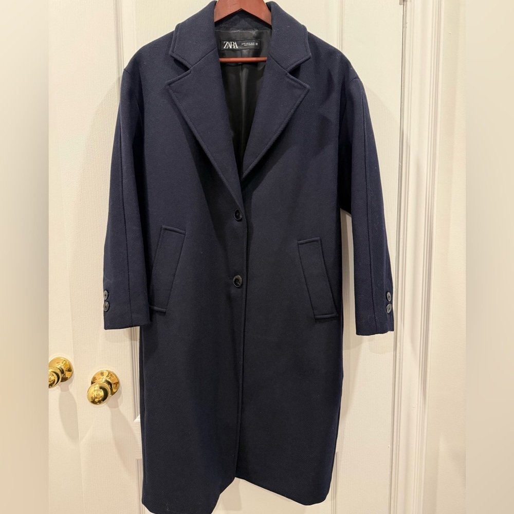 Zara Midnight Blue Elegant Wool Coat